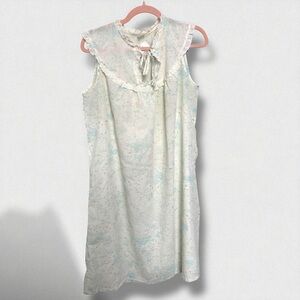Vintage 70s Prairie Nightgown Dress Cottagecore Sleeveless Lace Ruffle Floral M